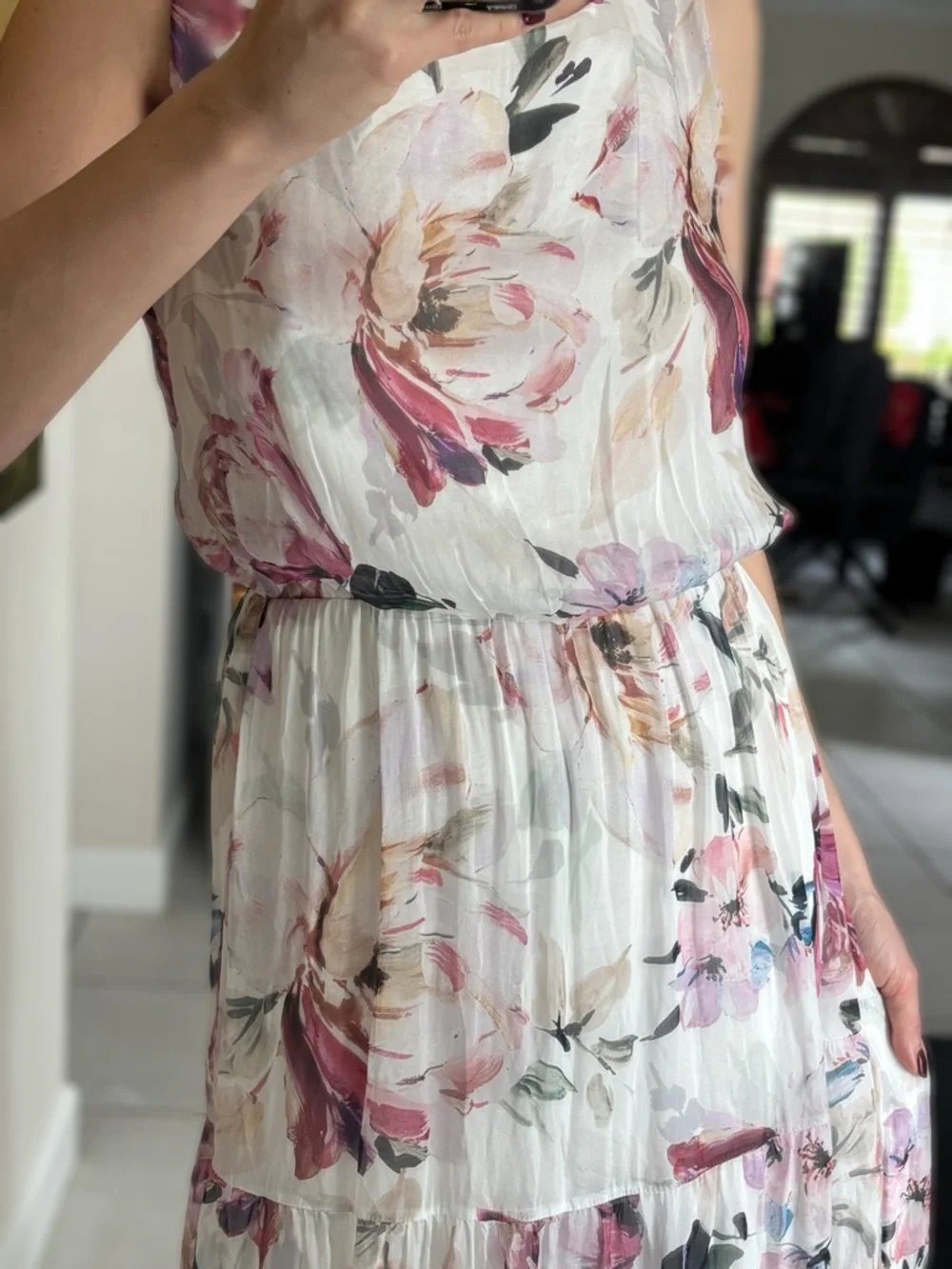 LARA White Maxi Dress with Pink and Green Floral Print Sz S - Picture 2 of 10
